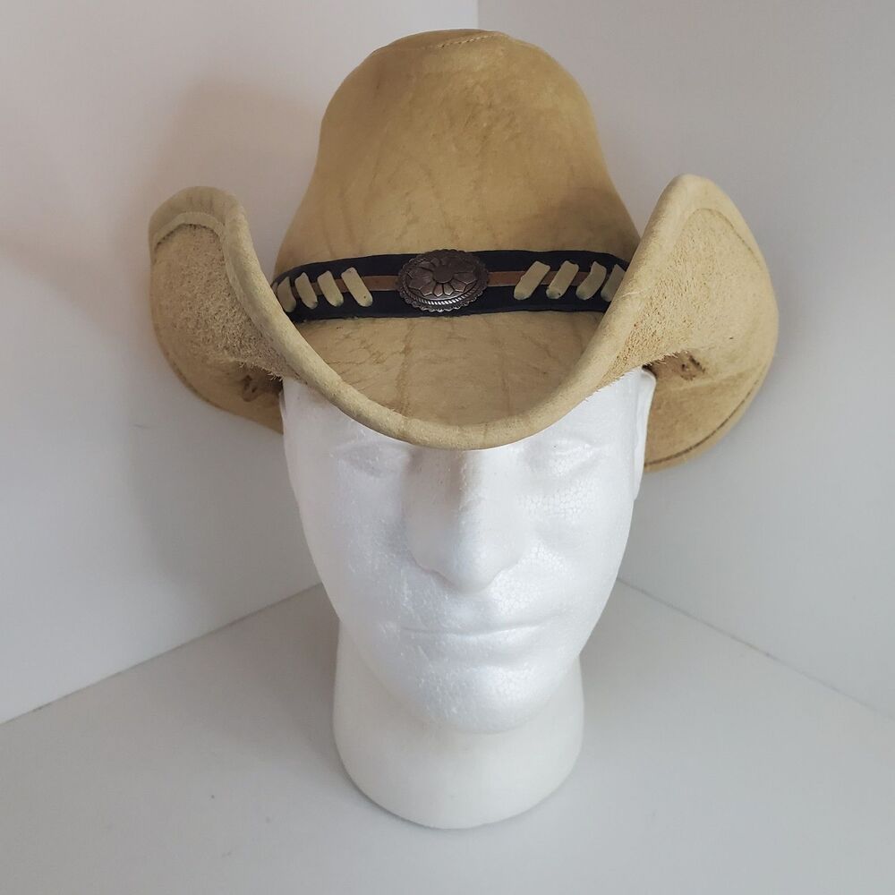 Kakadu Traders Australia Cowboy Hat Size 56cm Medium US Beige Tan Leather Heavy
